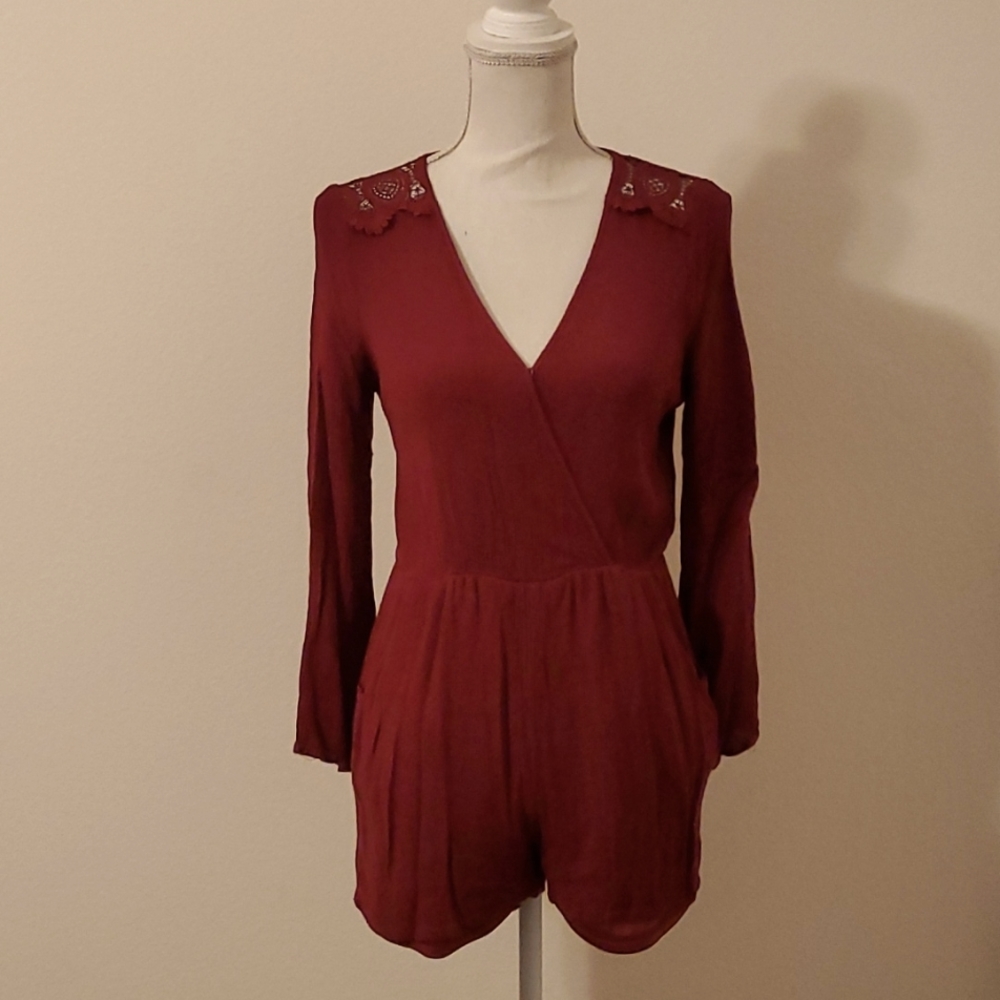 Burgundy Lace Long Sleeve Romper